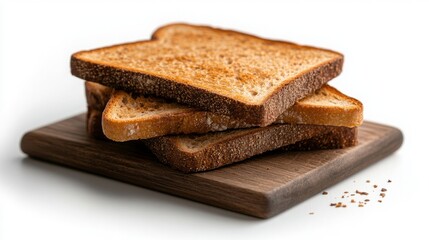 Freshly Toasted Bread Slices on Wooden Cutting Board Surface