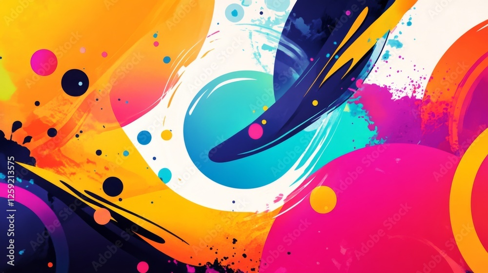 Aufkleber A bold and colorful abstract background with overlapping circles and dynamic splashes of color, capturing a playful and energetic visual impact.