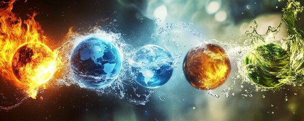 Four earths representing the four elements colliding with each other