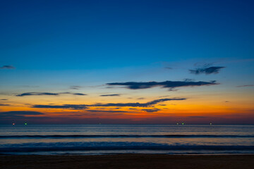Landscape of colorful clouds in sunset or sunrise sky over sea with reflection in the tropical sea,Beautiful seascape scenery,Amazing light of nature Landscape nature background