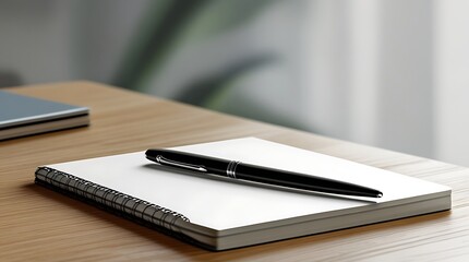 Minimalist workspace with a sleek digital drawing pad and black pen on a wooden desk, perfect for graphic design, digital art, or professional note-taking in a modern office.

