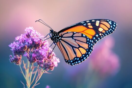 Monarch Butterfly - Danaus plexippus. Perched on a phytolacca heterosepala plant. Oeiras, Portugal. with generative ai