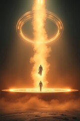 Fototapeta premium Mystical Portal with Figures Ascending in a Sci-fi Landscape
