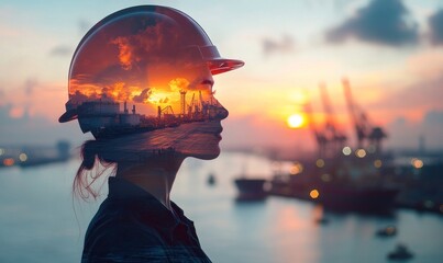 Sunset Silhouette: A Female Engineer's Vision of Industrial Progress