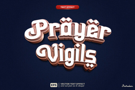 Ramadan Kareem event editable text effect Prayer Vigils 3d Cartoon template style premium vector.