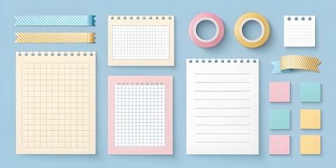 Paper Notes Illustration, Torn Edges and Pastel Colors in Scrapbook Style