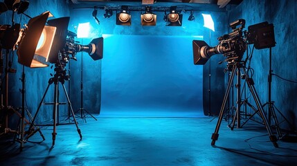 Film Studio Setup with Two Cameras and Lighting