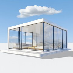 Modern Glass House Minimalist Design on White Platform