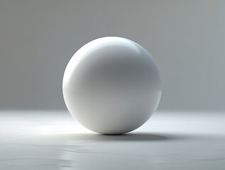 A sleek white sphere sitting on a polished surface with a gradient background, highlighting its geometric precision and minimalist aesthetic.

