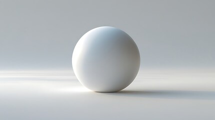 A sleek white sphere sitting on a polished surface with a gradient background, highlighting its geometric precision and minimalist aesthetic.

