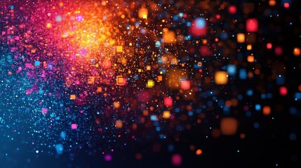 Obraz premium Colorful particles explode, dark background, vibrant design, website banner