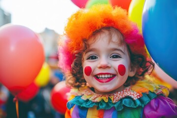 Fototapeta premium A Little Clown's Joyful Smile at a Festive Parade
