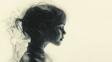 Fototapeta premium Girl, profile, studio, serene, wind, hair, portrait, calm, child, photography