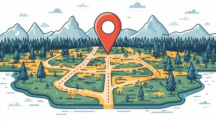 Mountain town map location pinpointing route