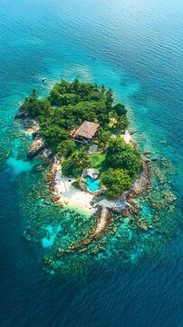 HD Phone Wallpaper Luxurious Tropical Island Villa with Private Beach and Pool Aerial View