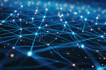 Blue Dot Grid with Glowing Connections Representing Network Interconnectivity