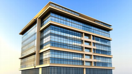 Obraz premium High Angle View of a Pastel Colored Corporate Building with Glass Facade in Urban Setting
