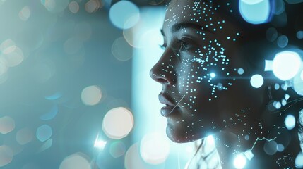 AI Woman with Digital Elements Representing Future Technology and Innovation