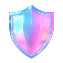 Sleek Iridescent Shield Glowing with Colorful Light Against a Soft Background