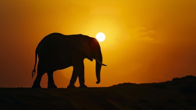 Majestic Elephant Silhouetted Against a Golden Desert Sunset