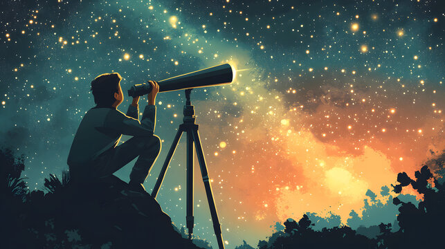 silhouette of a man with a telescope