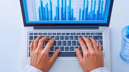 Medical research data entry laboratory setting digital analysis modern workspace aerial view scientific methodologies