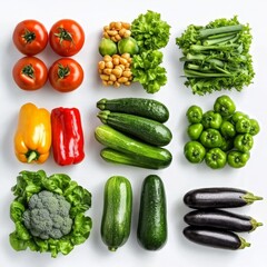 healthy Colorful Array of Fresh Vegetables Including Carrots Bell Peppers Broccoli and Tomatoes Displayed on a Bright White Background for Culinary Inspiration food