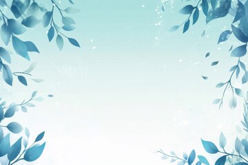 Delicate teal leaves frame soft pastel sky