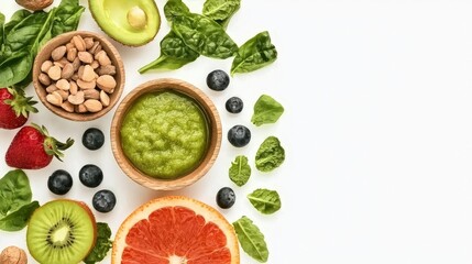 healthy Vibrant Assortment of Fresh Farm Fruits and Colorful Vegetables Displayed on a Bright White Surface Showcasing Nature's Bounty and Nutritional Value food