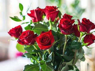 Vibrant Red Rose Bouquet Celebrating International Women's Day in Soft Light