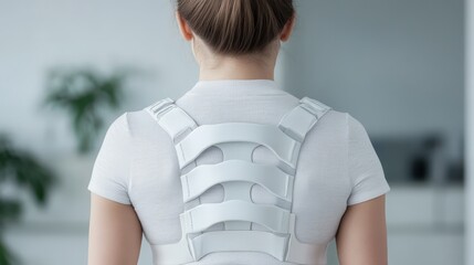 Patient fitting of spinal orthosis device in clinical setting healthcare environment back view rehabilitation concept