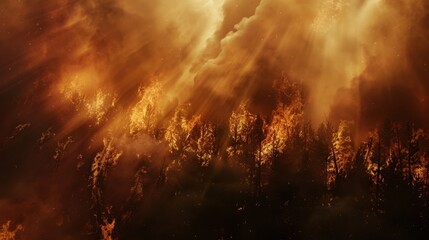 Obraz premium Dramatic Forest Fire Engulfing Trees in Fiery Blaze