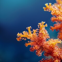 Fototapeta premium Vibrant Close-Up of Orange Coral Against a Blue Underwater Background