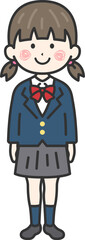 ブレザーを着た、女子学生（線画）のイラスト