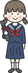 セーラー服を着た、女子学生（線画）のイラスト