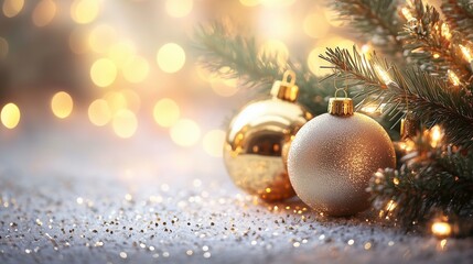 Golden christmas ball on a wooden background. Blurred bokeh on a dark background. Christmas holidays and new year. Golden christmas ornament on lifestyle a wooden surface.