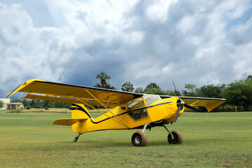 View of beautiful modern airplane on autumn day outdoors