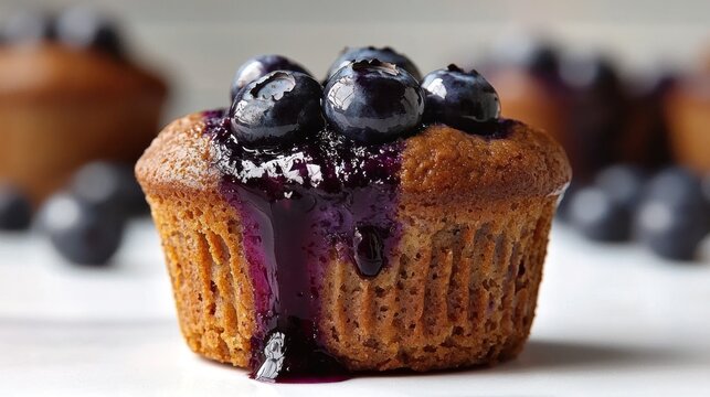 Blueberry Topped Muffin With Drizzled Glaze - Powered by Adobe