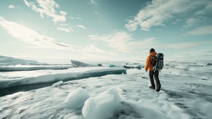 Explorer embarks on adventurous trek through melting Arctic ice landscape""