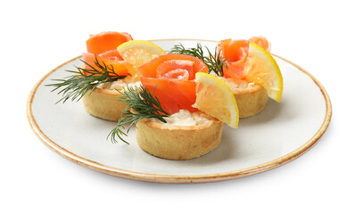 Tasty tartlets with delicious filling isolated on white