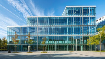 Eco-Friendly Solution: Solar Panels Enhance Sustainability of Modern Office Building's Rooftop
