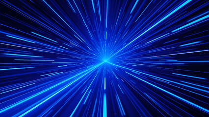 Fototapeta premium Bright blue rays burst with light and energy across the abstract background