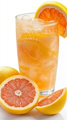 Refreshing Grapefruit Drink with Ice and Citrus Garnish