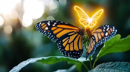 Obraz premium Monarch Butterfly on Flower Dancing in the Breeze Enchanted Garden Nature Photography Vibrant Flora Close-Up View Serenity