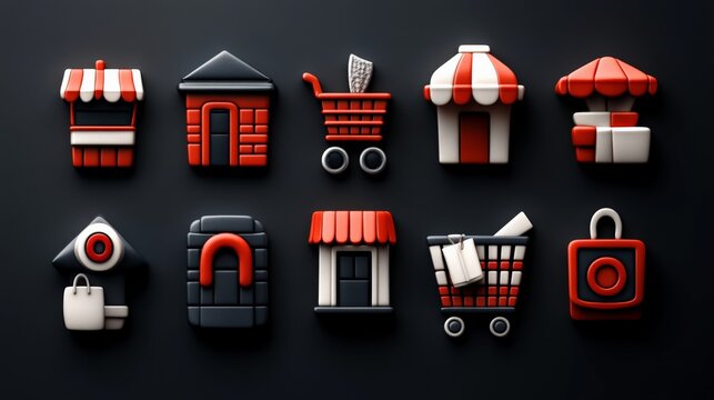 Colorful Retail Icons in Red and Black for Marketing Purposes