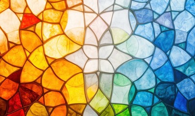 Colorful stained glass window, abstract design, sunlight, church background, decorative art