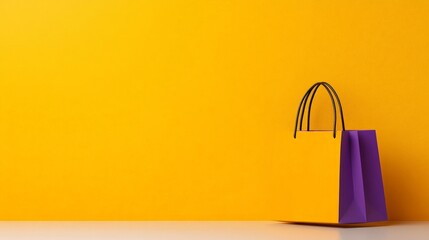 Colorful Shopping Bag Against Bright Yellow Background