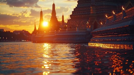 Obraz premium Sunset over Wat Arun Temple in Bangkok Thailand
