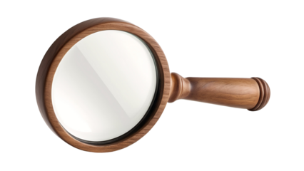 Woodenhandled magnifying glass perfect for detective themes, mystery design elements, oldfashioned aesthetics, and examining small details in vintage settings.