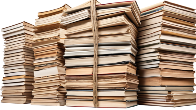 Large stack of old books suitable for literary themes, education, nostalgia, reading, library, vintage concepts in design projects.